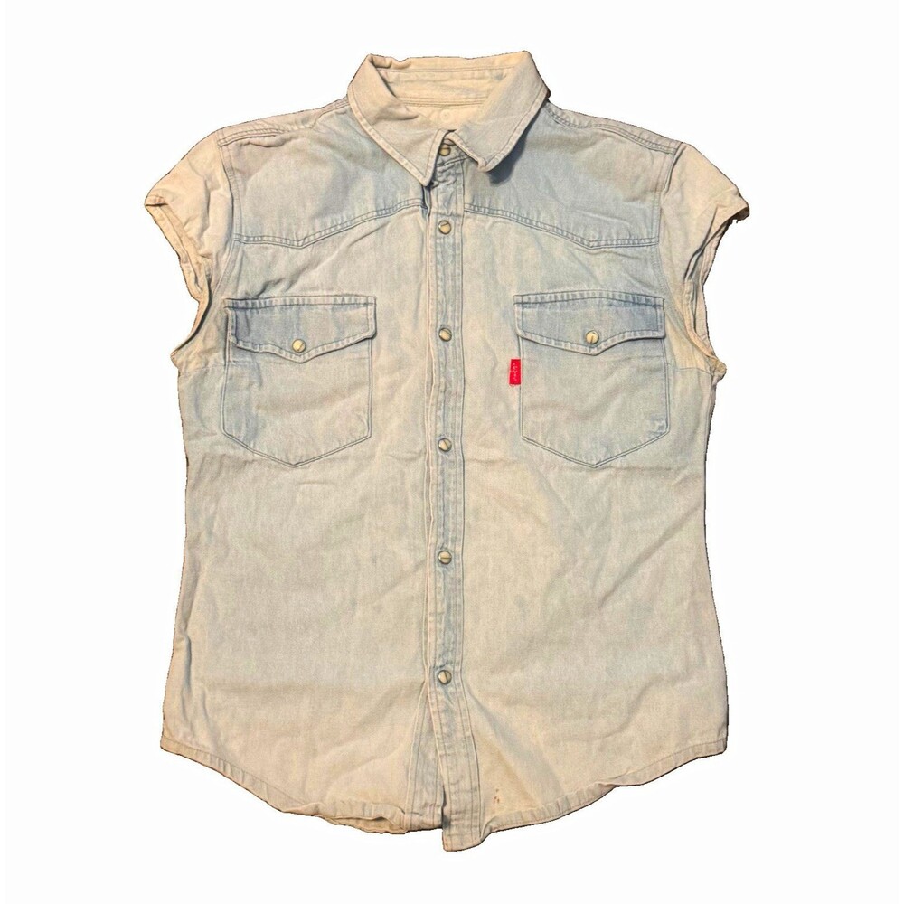 VTG 90s USA Levi's Women’s M Light Wash Denim Sleeveless Pearl Snap Vest